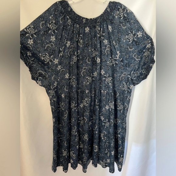 Torrid Chambray Pockets Puff Sleeve Smocked Floral Blue Mini Skater Dress 3X - Picture 5 of 11